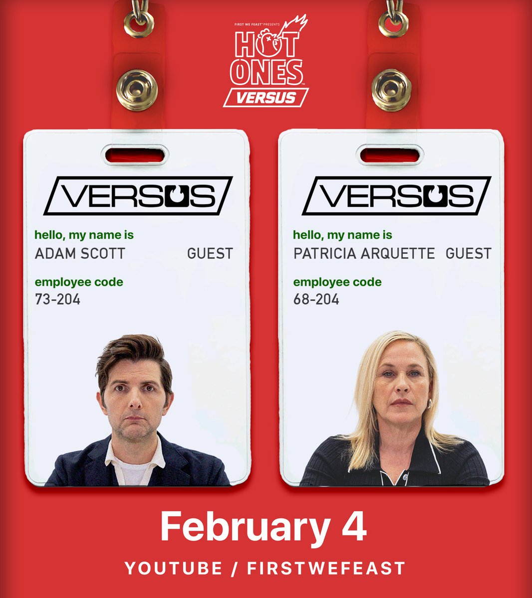 First We Feast (@firstwefeast) on Twitter photo 🚨 Next week's Hot Ones Versus match up is mysterious and important. <a href="/mradamscott/">Adam Scott</a> and Patricia Arquette from @appletv's 'Severance' are facing off against The Last Dab 🔥 Catch the match-up next Tuesday on First We Feast's YouTube channel. Who do you think will win? 👇 🚨 Next week's Hot Ones Versus match up is mysterious and important. <a href="/mradamscott/">Adam Scott</a> and Patricia Arquette from @appletv's 'Severance' are facing off against The Last Dab 🔥 Catch the match-up next Tuesday on First We Feast's YouTube channel. Who do you think will win? 👇