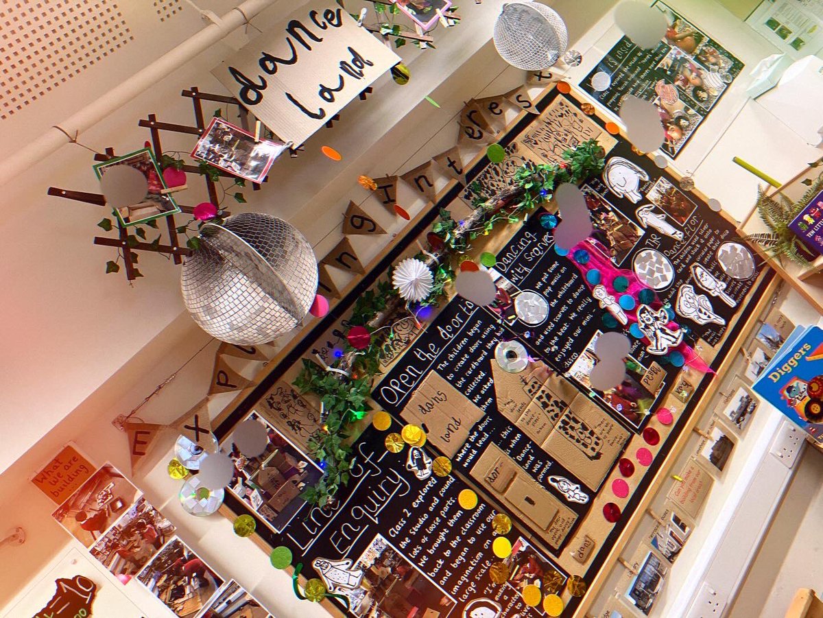 JennyPennys's tweet photo. Documenting the childrenβs line of enquiry in this class. A βdancelandβ was created using cardboard boxes and recycled materials #eyfs #eyfsclassroom #eyfsdisplay https://t.co/H10B4r7UNf