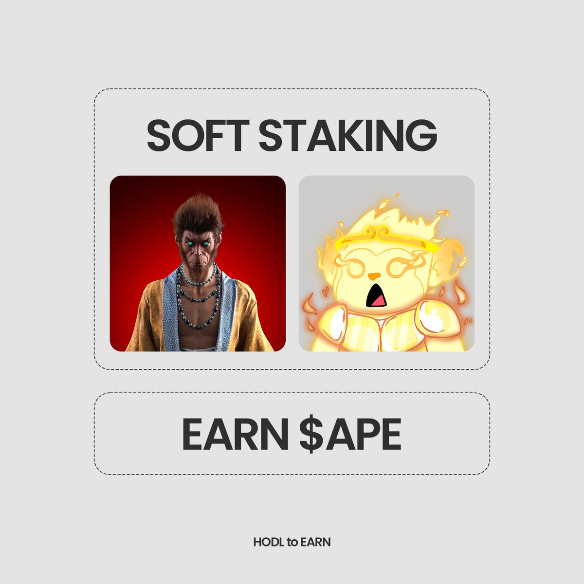 TMK and Bichka NFTs should be staked together, allowing for the possibility of mining $APE coins each quarter.