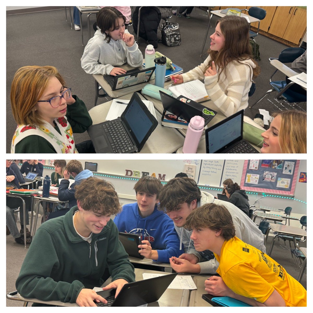 AP Seminar students are working in teams to synthesize their individual written reports on a real-world problem, crafting team solutions for their team multimedia presentations. #JAHS #APSeminar #TMP