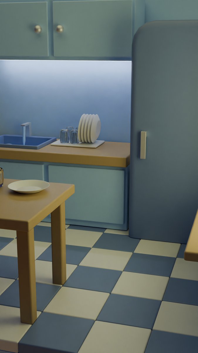 KratosAgape's tweet photo. Morning light fills the kitchen, reflecting off clean glass cups and white plates. The table is set for two—who’s sitting across from you? ☀️🍽️✨ #Blender3D #3DArt #DigitalRendering #MadeWithBlender #CGI https://t.co/0OTUKyovF1