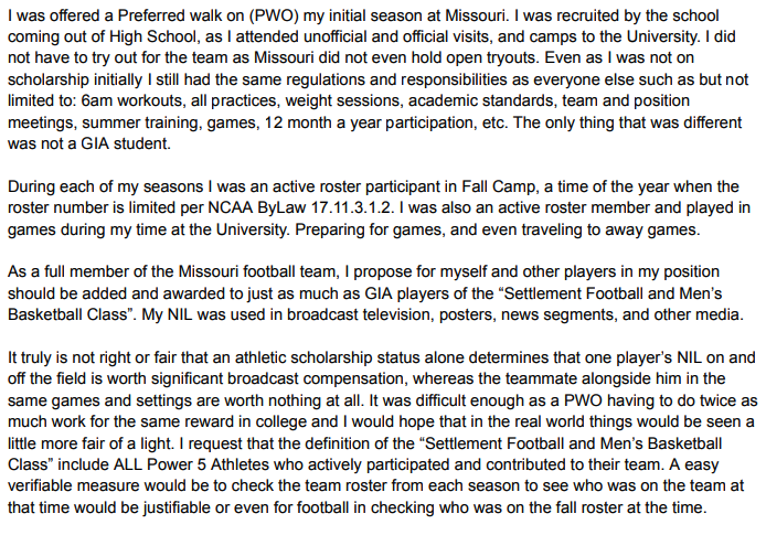 byEliHoff's tweet photo. News: Former #Mizzou football walk-on D'Andre McKenzie has filed an objection to the $2.8 billion House v. NCAA settlement.

He argues walk-ons should be eligible to receive damages in the same way scholarship athletes can.
https://t.co/fIzFrJgFUD https://t.co/wmv8EBRBs8