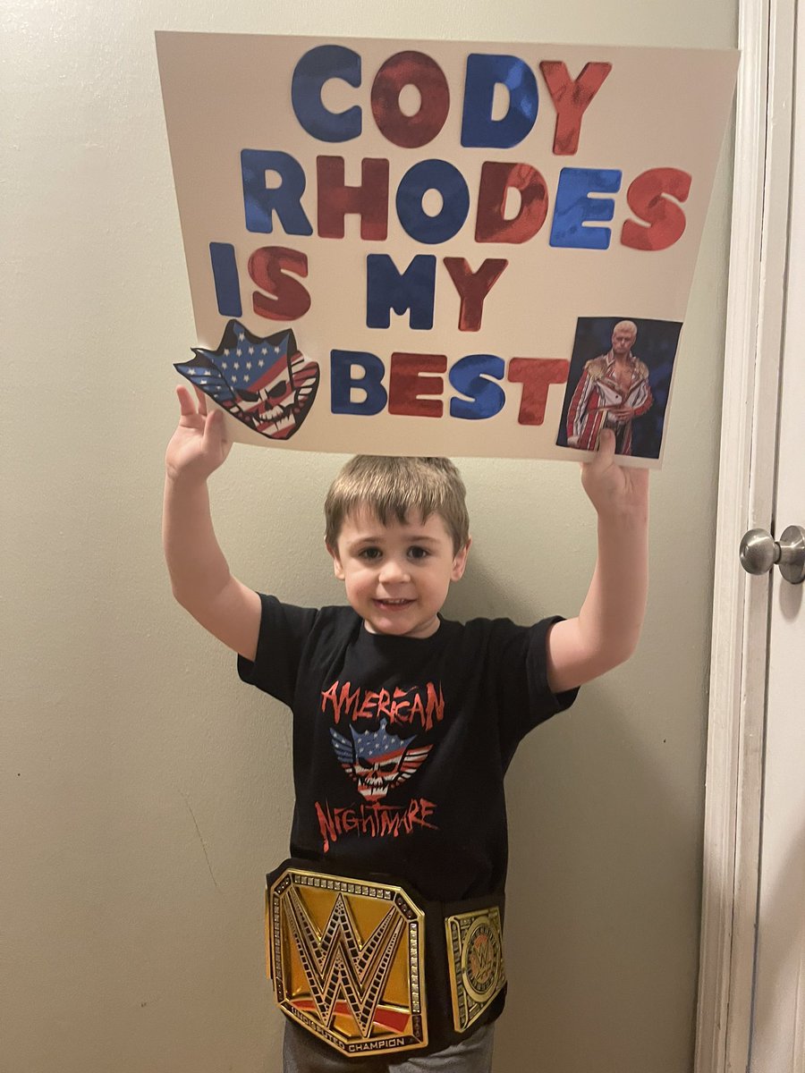 This boy is so ready to see <a href="/CodyRhodes/">Cody Rhodes</a>! Indy here we come for Smackdown! 

When something is his favorite he always says it’s his best. 😂😂😂