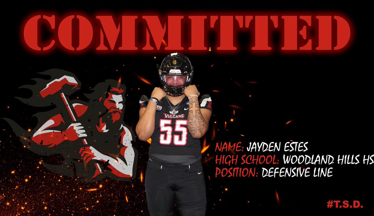 Jayden Estes (@estes_jayden55) on Twitter photo Blessed to say that I am committed to <a href="/VulcanFootball/">California (PA) Vulcan Football</a> π€β€οΈ thank you to my lord and savior Jesus Christ and everyone who was there for me βΌοΈβΌοΈ
<a href="/CoachBT02/">B</a> <a href="/CoachRock1043/">Jake Rocco</a> <a href="/CoachWalk23/">Maurice Walker</a> <a href="/coachmeyer412/">Coach Meyer</a> <a href="/ShadWheeler_/">Shad Wheeler</a> <a href="/AthleticTraumaU/">Chris Steel Edmonds</a> <a href="/Ty_Brown5/">Ty Brown</a> <a href="/CoachGaryDunn/">Gary Dunn</a> <a href="/coachjaturner/">Jawan Turner</a> Blessed to say that I am committed to <a href="/VulcanFootball/">California (PA) Vulcan Football</a> π€β€οΈ thank you to my lord and savior Jesus Christ and everyone who was there for me βΌοΈβΌοΈ
<a href="/CoachBT02/">B</a> <a href="/CoachRock1043/">Jake Rocco</a> <a href="/CoachWalk23/">Maurice Walker</a> <a href="/coachmeyer412/">Coach Meyer</a> <a href="/ShadWheeler_/">Shad Wheeler</a> <a href="/AthleticTraumaU/">Chris Steel Edmonds</a> <a href="/Ty_Brown5/">Ty Brown</a> <a href="/CoachGaryDunn/">Gary Dunn</a> <a href="/coachjaturner/">Jawan Turner</a>