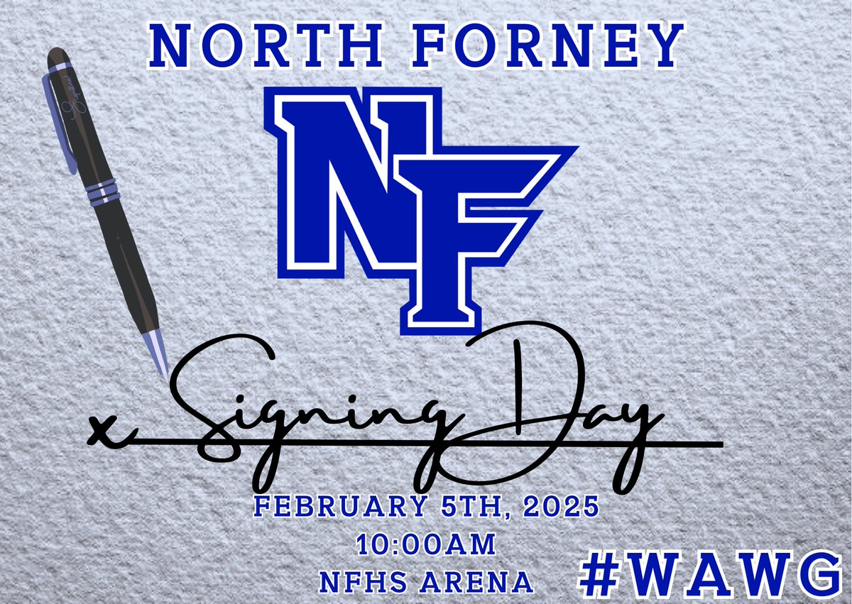 North Forney High School Signing Day 
🗓️: Wednesday, February 5th, 2025
📷: 10:00 AM 
📍: North Forney High School Arena

#WAWG