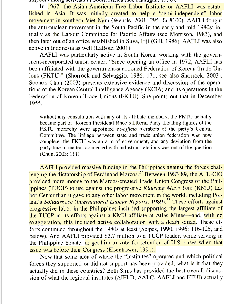 ka_joma_'s tweet photo. "Between 1983-89, the AFL-CIO provided more money to the Marcos-created Trade Union Congress of the Philippines (TUCP) to use against the progressive [ND-led] KMU, than it gave to any other labor movement in the world."  - Kim Scipes, 36

labor aristokkkracy at its finest. https://t.co/maKaqnQDOg