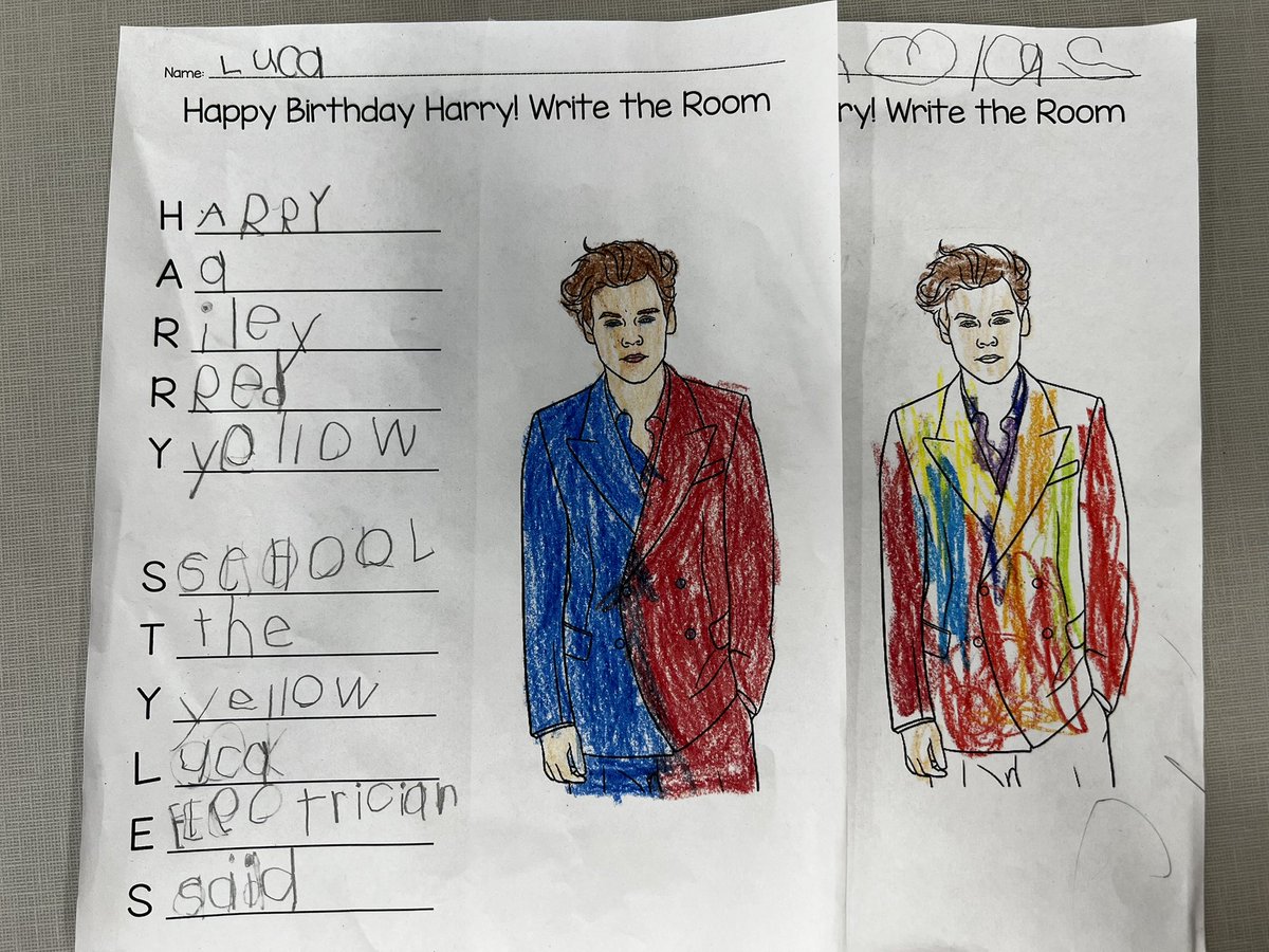 Kimberley Fuller (@kteachesk) on Twitter photo Celebrated <a href="/Harry_Styles/">Harry Styles.</a>’ birthday today with a write the room. Then the #kinders got to design Harry’s suit! Celebrated <a href="/Harry_Styles/">Harry Styles.</a>’ birthday today with a write the room. Then the #kinders got to design Harry’s suit!