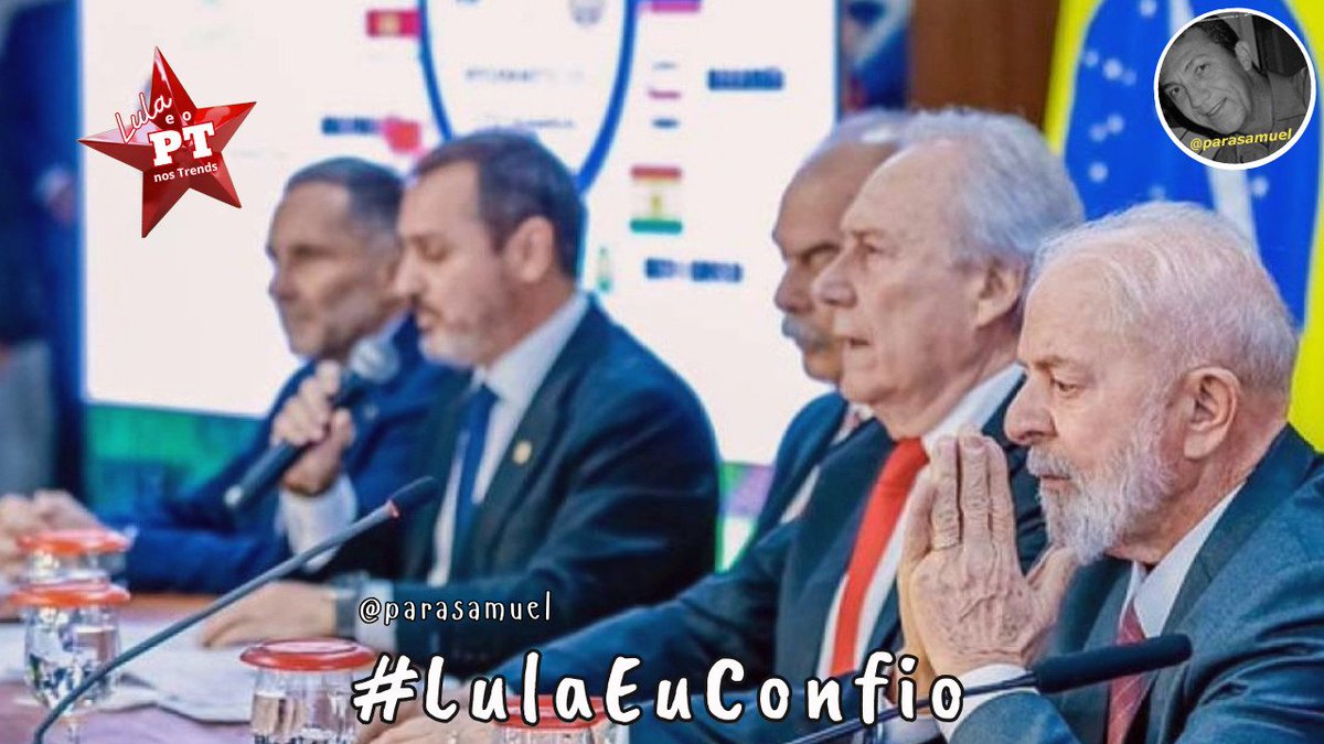 <a href="/parasamuel/">Samuel Felix🚩</a> <a href="/ptbrasil/">PT Brasil</a> <a href="/LulaOficial/">Lula</a> <a href="/LulaPTnosTrends/">Lula PT nos Trends</a> <a href="/Alice_inland13/">Alice</a> <a href="/MaluNogueiraPT/">Malu Nogueira PT🚩</a> <a href="/SamiDog15/">Simone Avila & Sami Dog 🚩</a> <a href="/prudentemarlene/">Marlene Moreira</a> <a href="/josehenriquefb/">José Henrique Fernandes Borges</a> <a href="/PinheiroJimena/">🚩Jimena Pinheiro🚩</a> <a href="/Simonycorredora/">Simone Shut up & Listen</a> <a href="/Baiantifascista/">Baiano Antifascista</a> Boa noite, Samuel!🚩🌙🕊
Boa sexta-feira, companheir@s. 
#LulaTeAmo