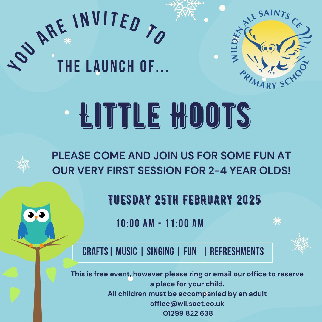 Wilden All Saints (@wildenallsaints) on Twitter photo Please spread the word about our new venture 'Little Hoots'. We are hoping this will be a monthly group for families with 2-4 year olds. <a href="/SevernAcademies/">Severn Academies Educational Trust (SAET)</a> Please spread the word about our new venture 'Little Hoots'. We are hoping this will be a monthly group for families with 2-4 year olds. <a href="/SevernAcademies/">Severn Academies Educational Trust (SAET)</a>