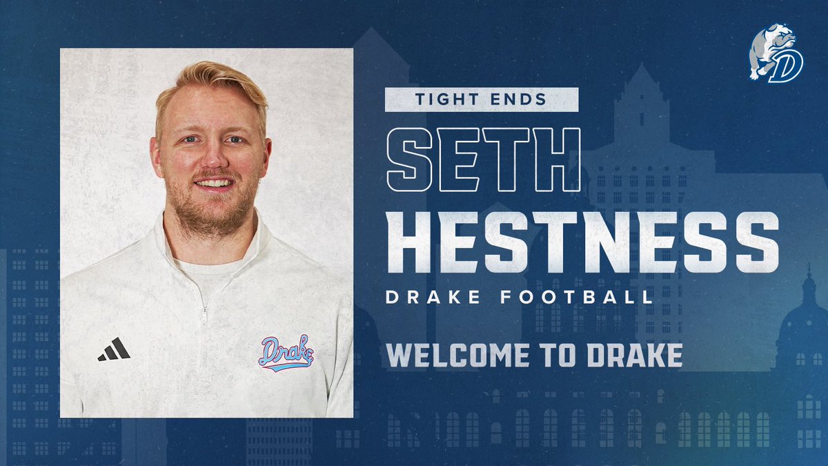 Drake Football (@drakebulldogsfb) on Twitter photo ๐๐๐ฅ๐๐จ๐ฆ๐ ๐ญ๐จ ๐๐๐ฌ ๐๐จ๐ข๐ง๐๐ฌ!
<a href="/coachqgriffith/">Quincy Griffith</a> , Offensive Line
<a href="/CoachDAdams/">Drew Adams</a> , Wide Receivers
<a href="/CoachHestness/">Seth Hestness</a> , Tight Ends
#DSMHometownTeam ๐๐๐ฅ๐๐จ๐ฆ๐ ๐ญ๐จ ๐๐๐ฌ ๐๐จ๐ข๐ง๐๐ฌ!
<a href="/coachqgriffith/">Quincy Griffith</a> , Offensive Line
<a href="/CoachDAdams/">Drew Adams</a> , Wide Receivers
<a href="/CoachHestness/">Seth Hestness</a> , Tight Ends
#DSMHometownTeam