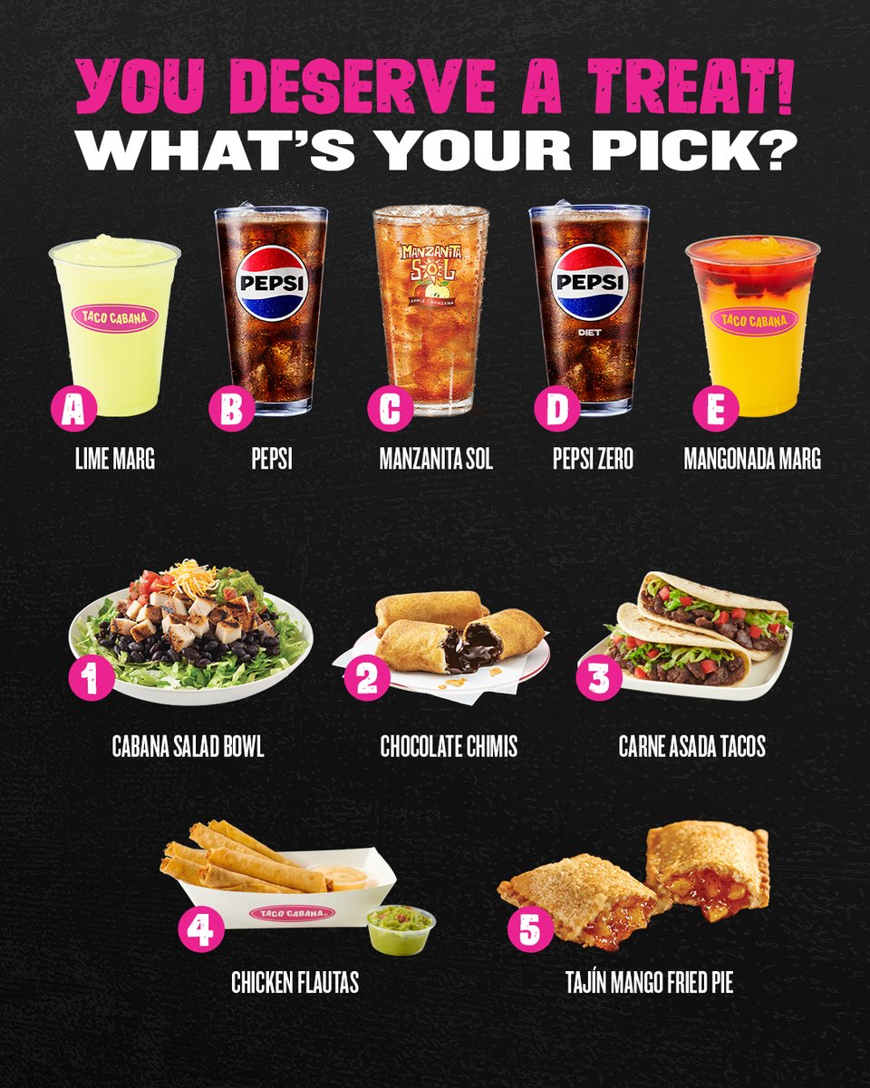 🌮🥤 5 eats, 5 drinks, endless combos. What’s your order? 👀👇 

#TacoCabana #YouDeserveATreat #Combo