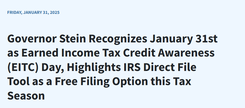 ncbudgetandtax's tweet photo. 👏 Thank you @NC_Governor for recognizing Earned Income Tax Credit Awareness (EITC) Day in North Carolina!

Are you eligible? You can use the Eligibility Checker at https://t.co/r1exSEF1L0 to find out if you can benefit from this tax credit!

https://t.co/VT3jWGpYaU https://t.co/wyu9MfpQkU