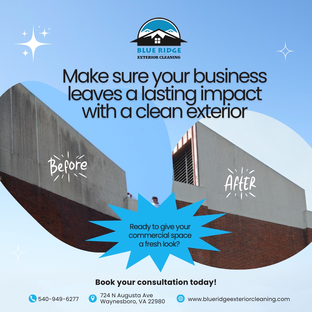 BlueRidgeExt1's tweet photo. First impressions are crucial for your business. A clean exterior not only enhances your property's appearance but also demonstrates professionalism and care. At Blue Ridge Exterior Cleaning, LLC, we specialize in making your commercial property shine without the risks of pres... https://t.co/oqd7J5RJ6m