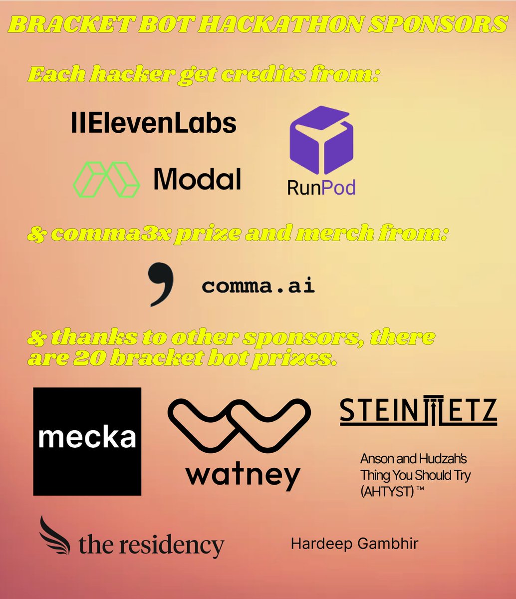 the Bracket Bot hackathon has the best sponsors.

lu.ma/cisohvoj