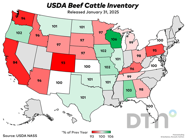 dtnpf's tweet photo. All cattle and calves in the United States as of Jan. 1, 2025, totaled 86.7 million head, 1% below the 87.2 million head on Jan. 1, 2024, USDA NASS reported on Friday #CattleInventory #AgX #AgTwitter 

Details: https://t.co/FkhoBdZdm4 https://t.co/PxNHyNbrmp