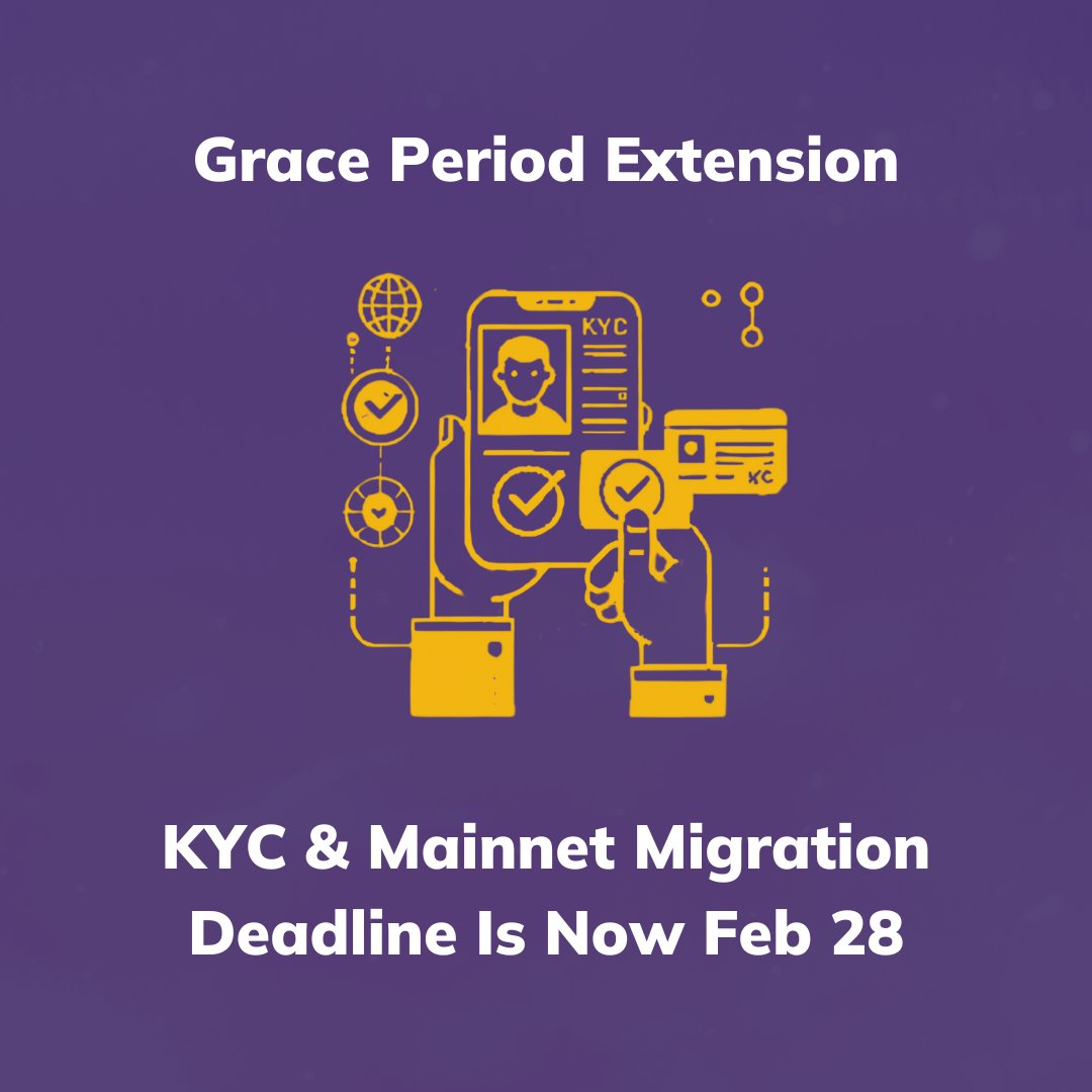 PiCoreTeam's tweet image. Learn more about the Grace Period extension of KYC and Mainnet migration deadlines to February 28, 2025—why we&apos;re extending, what Pioneers should do, and why the Period is important. 

Remember: the extension is independent of Open Network timing.
minepi.com/blog/grace-per…