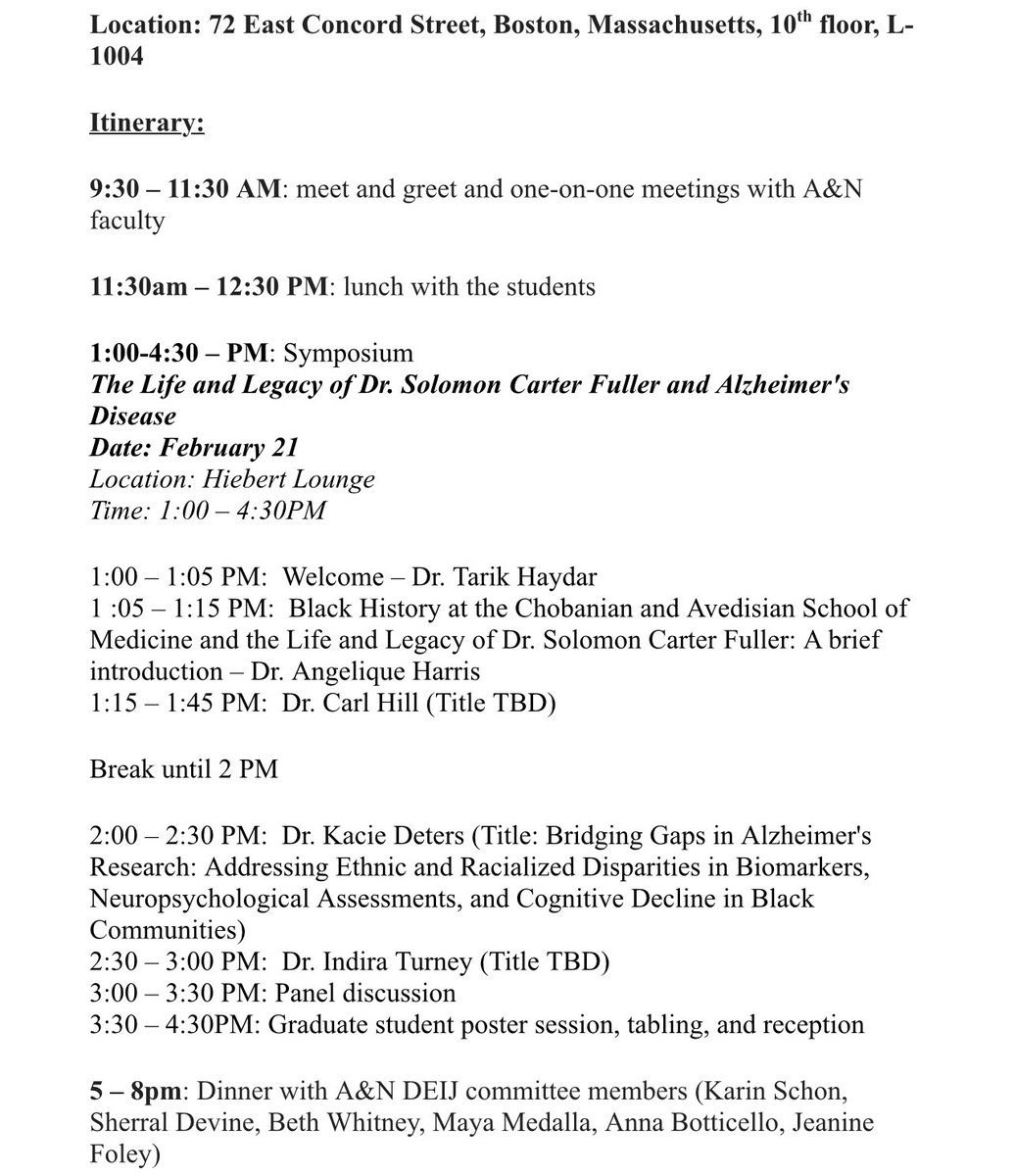 The Department of Anatomy and Neurobiology has organized a Dr. Solomon Carter Fuller Symposium in celebration of Black History Month! This event is open to the public and we would love for you to attend!

Itinerary attached Below! 2/21/25 1:00 PM - 4:30 PM Hiebert Lounge!