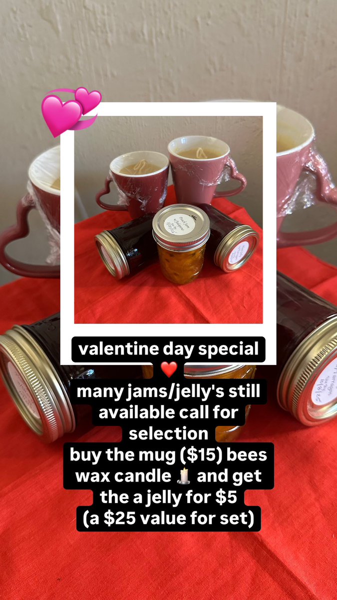 HelpersBee's tweet image. Attention Colorado friends.!! Bees love nice days and we love to share this with you 💕 💗 🐝 🐝 
valentine day special ❤️ 
many jams/jelly’s still available call for selection 
buy the mug ($15) bees wax candle 🕯️ and get the a jelly for $5 
(a $25 value for set)