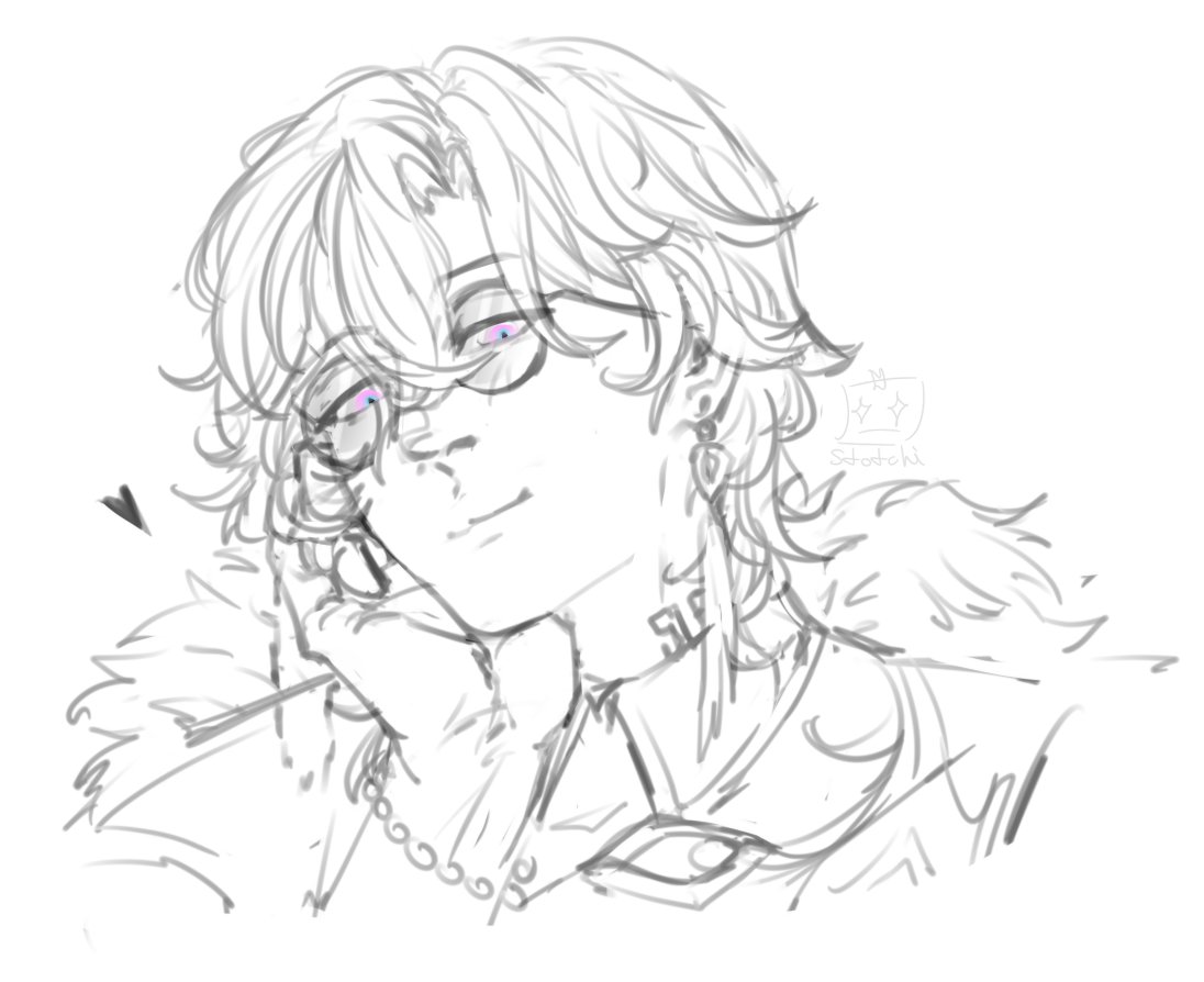 StotchiO's tweet image. sketch, struggling to understand his hairstyle 
#aventurine #hsr