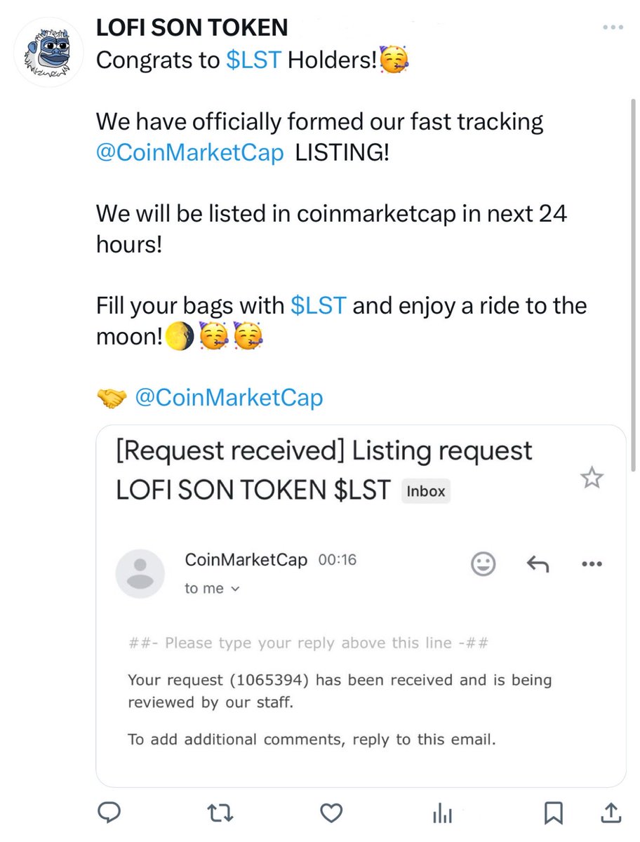 alihasanivip's tweet photo. The official Lofi team has submitted the listing request for $LST on CoinMarketCap! 😍

So many great things are happening for Lofi so quickly! 😍💣🚀