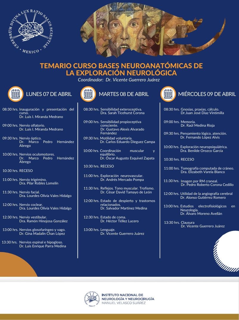 🚨#EducaciónContinua Presentamos la edición 2025 del Curso presencial "Bases neuroanatómicas de la exploración neurológica" dirigido a estudiantes, médicos generales, residentes y especialistas.
👩‍🏫👨‍🏫 7 al 9 de abril.
🔍Consulta aquí el programa e inscríbete en el QR.
Te esperamos