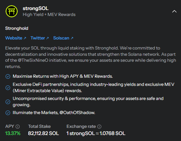 A nice boost if you convert your SOL to StrongSOL

Or directly stake to be eligible for the Paladin airdrop(quoted tweet)

Stake with Stronghold