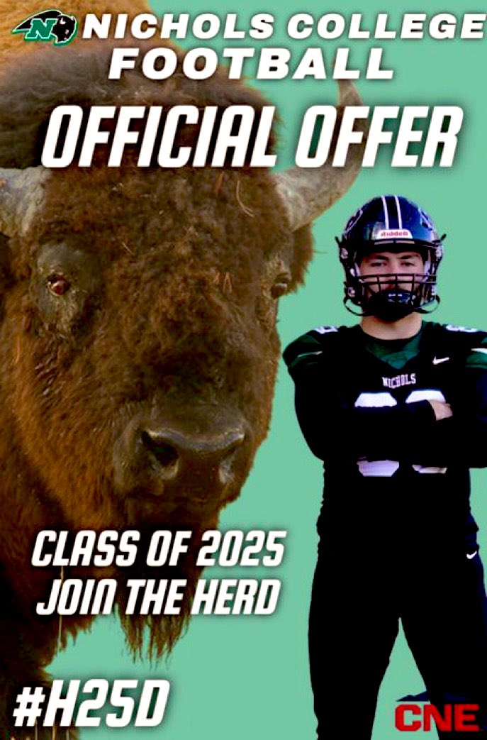 After a good conversation with <a href="/CoachVBisonHC/">Vinny Marino</a> I’m thankful and honoured to receive an offer from <a href="/NicholsBisonFB/">Nichols Football</a>