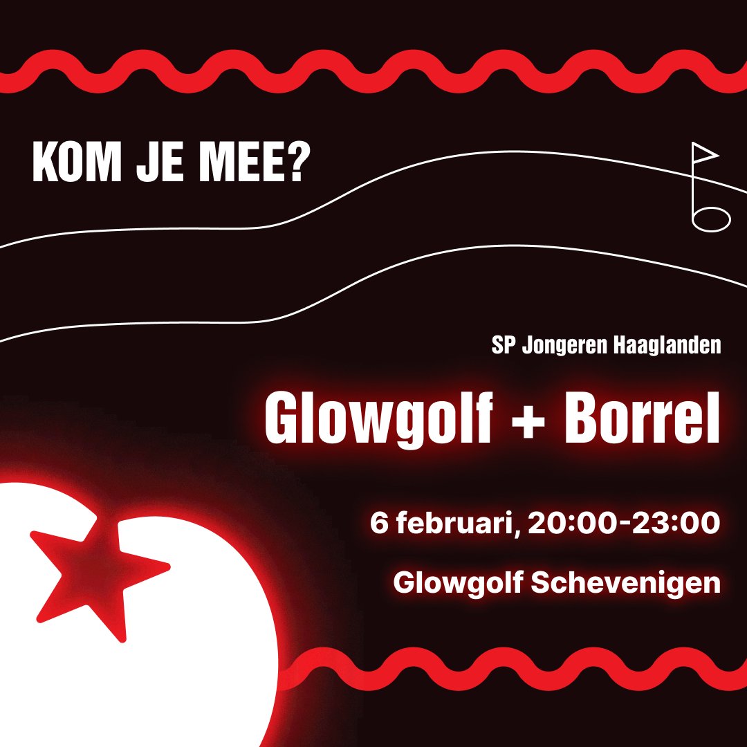 ⛳ Glowgolf &amp; Borrel met SP Jongeren! 🍻

Kom glowgolfen, ontmoet andere jonge SP’ers en borrel gezellig mee! 💬 Iedereen is welkom, ook als je (nog) geen lid bent.

🎟️ Plekken zijn beperkt, dus DM ons snel om je aan te melden! 📨✨