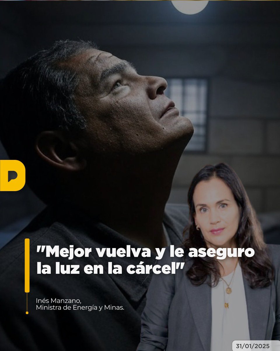 LaPosta_Ecu's tweet photo. Tu celda sí tendrá luz, Rafael 💡La Ministra de Energía, Inés Manzano, respondió a Rafael Correa sobre los posibles apagones en Ecuador, asegurando que el Gobierno está gestionando la situación. Correa había compartido una advertencia de ingenieros sobre la crisis energética. https://t.co/lkrzLfRoIG