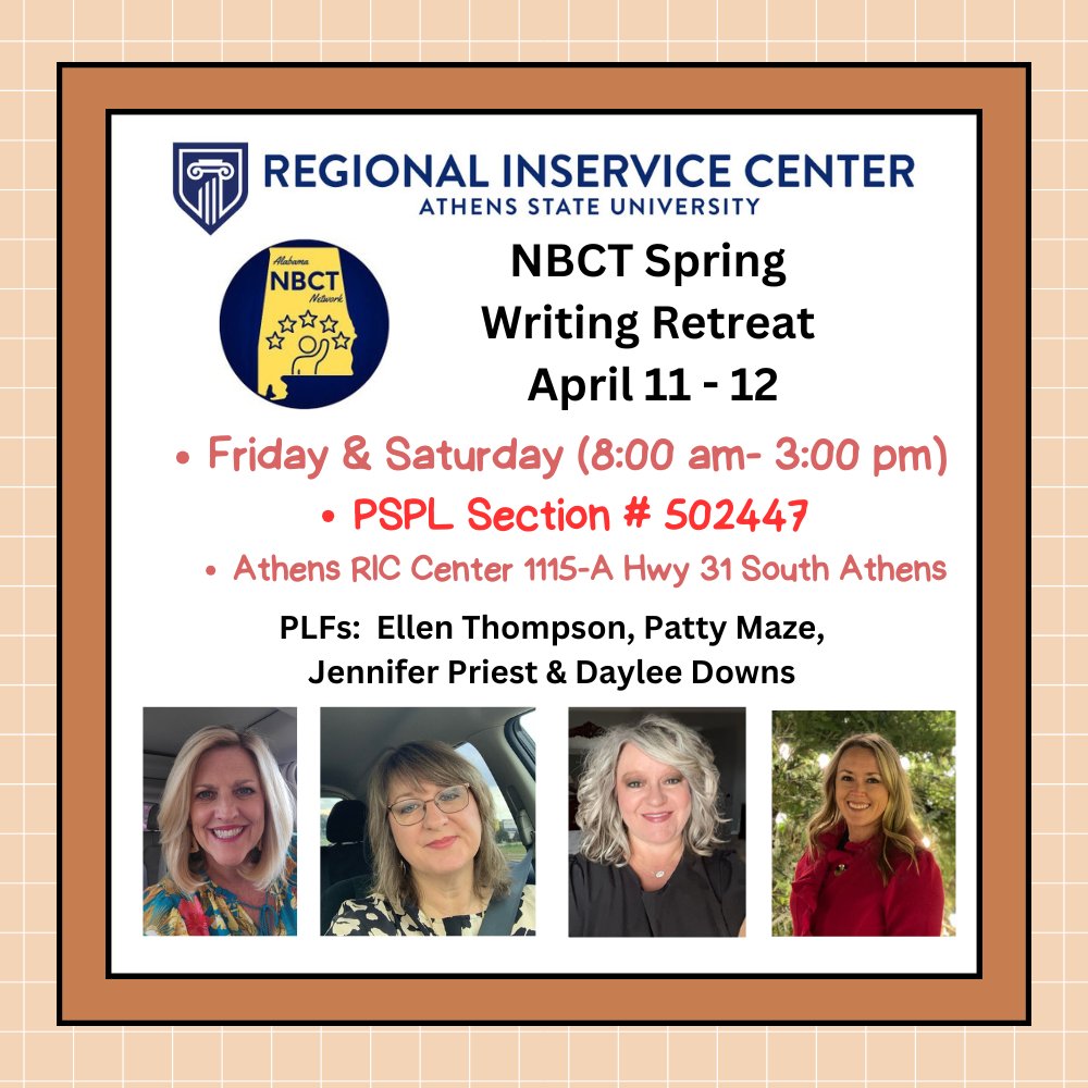 Athens State RIC (@athensstateric) on Twitter photo NBCT Writing Retreat: April 11 - 12. <a href="/HartselleSchool/">HartselleSchools</a>, <a href="/DecaturCityEdu/">Decatur City Schools</a> , <a href="/AthensALSchools/">Athens City Schools</a> , <a href="/LCSforKids/">Limestone County Schools</a> , <a href="/LCSMoves/">Lawrence County BOE</a> , <a href="/OneontaSchools/">Oneonta City Schools</a> , <a href="/BLOUNTBOE/">Blount County Schools</a> , <a href="/CCBOEAL/">Cullman County Schools</a> , <a href="/cullmancityboe/">Cullman City Schools</a> , <a href="/CountyAlabama/">Morgan County Schools Alabama</a> , <a href="/alnbctnetwork/">AL NBCT Network</a> , <a href="/AthensState/">Athens State</a> NBCT Writing Retreat: April 11 - 12. <a href="/HartselleSchool/">HartselleSchools</a>, <a href="/DecaturCityEdu/">Decatur City Schools</a> , <a href="/AthensALSchools/">Athens City Schools</a> , <a href="/LCSforKids/">Limestone County Schools</a> , <a href="/LCSMoves/">Lawrence County BOE</a> , <a href="/OneontaSchools/">Oneonta City Schools</a> , <a href="/BLOUNTBOE/">Blount County Schools</a> , <a href="/CCBOEAL/">Cullman County Schools</a> , <a href="/cullmancityboe/">Cullman City Schools</a> , <a href="/CountyAlabama/">Morgan County Schools Alabama</a> , <a href="/alnbctnetwork/">AL NBCT Network</a> , <a href="/AthensState/">Athens State</a>