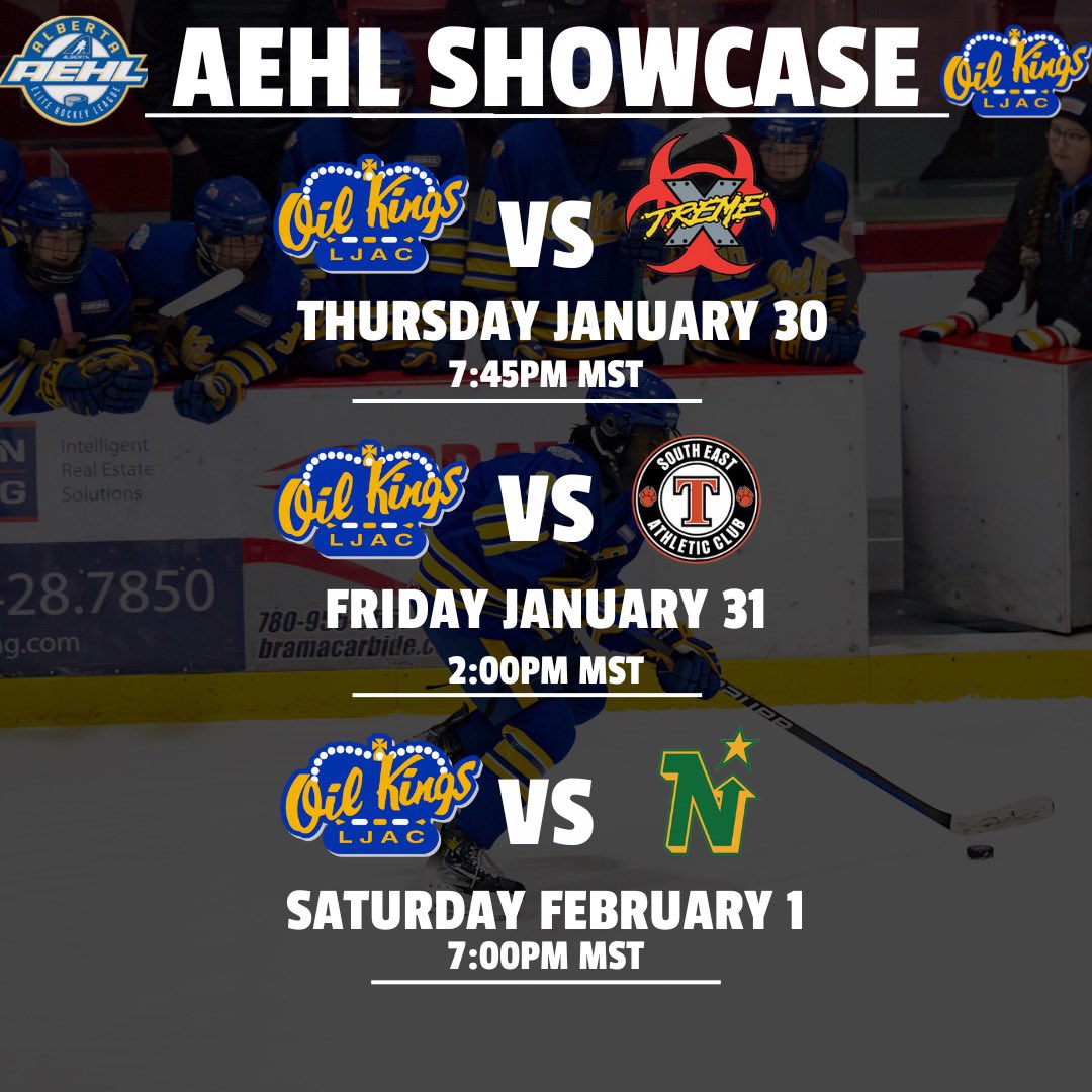 AEHL U15 AAA Showcase at the LRC all weekend! Come cheer on the Oil Kings!