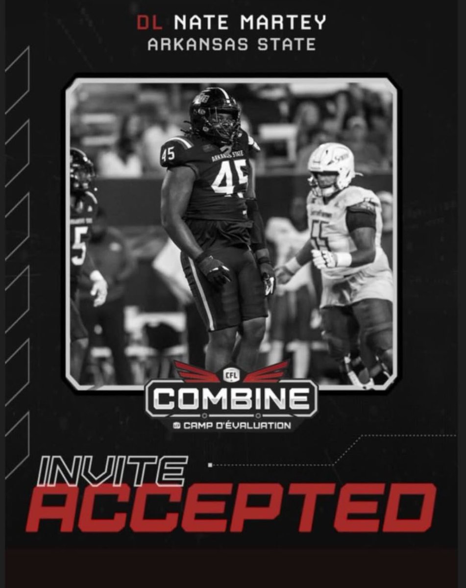 Victor Tedondo - Gridiron Academy (@gridironcamp) on Twitter photo Congrats to our Gridiron Academy alums, <a href="/MTA_Athletics/">Mounties Athletics</a> DB Jonathan Agette @ and Arkansas State <a href="/RedWolvesFB/">Red Wolves Football</a> DT Nate Martey <a href="/nate_martey15/">Nate Martey</a> on earning invites to the <a href="/CFL/">CFL</a> Combine! ๐ค๐๐ช
#CFLCombine #GSQUAD #TheCulture๐จ๐ฆ #TheProcess #CollegeFootball #NCAA #Usports Congrats to our Gridiron Academy alums, <a href="/MTA_Athletics/">Mounties Athletics</a> DB Jonathan Agette @ and Arkansas State <a href="/RedWolvesFB/">Red Wolves Football</a> DT Nate Martey <a href="/nate_martey15/">Nate Martey</a> on earning invites to the <a href="/CFL/">CFL</a> Combine! ๐ค๐๐ช
#CFLCombine #GSQUAD #TheCulture๐จ๐ฆ #TheProcess #CollegeFootball #NCAA #Usports