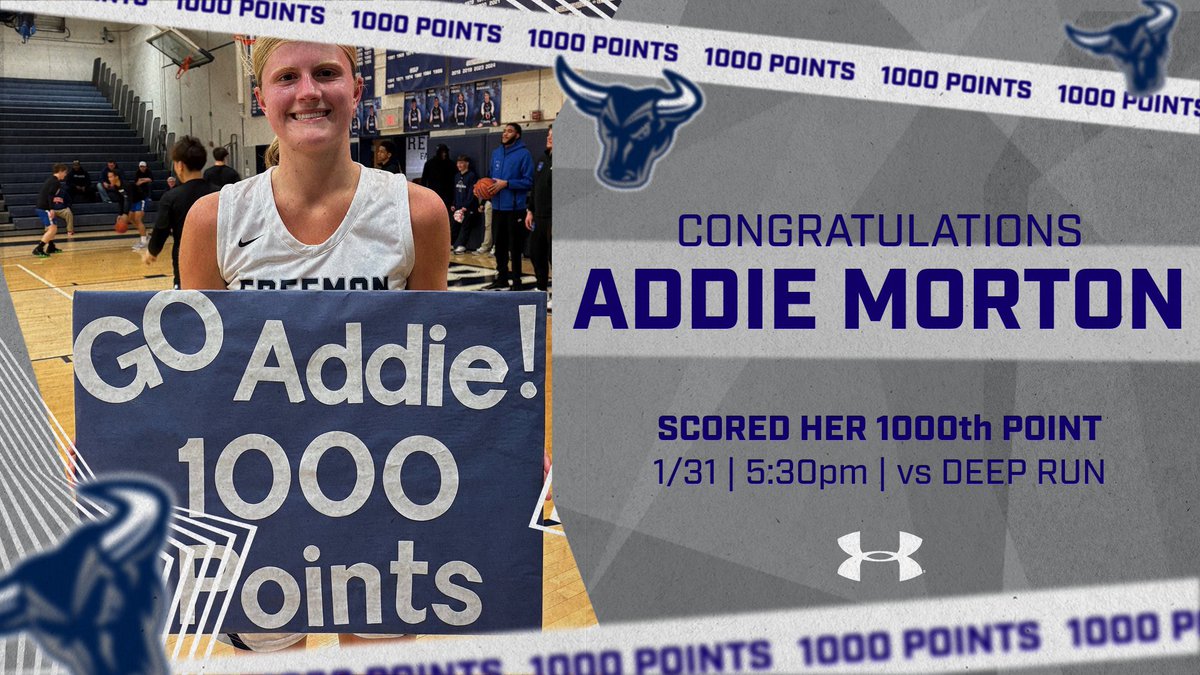 Congratulations to Jr. Addie Morton on scoring her 1000th point for the Freeman Girls basketball team!