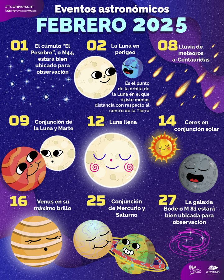UNAM (@unam_mx) on Twitter photo ¡No te olvides de ver al cielo en febrero✨🔭!
<a href="/UniversumMuseo/">Universum Museo</a> te informa sobre los eventos astronómicos que se avecinan.👇 ¡No te olvides de ver al cielo en febrero✨🔭!
<a href="/UniversumMuseo/">Universum Museo</a> te informa sobre los eventos astronómicos que se avecinan.👇