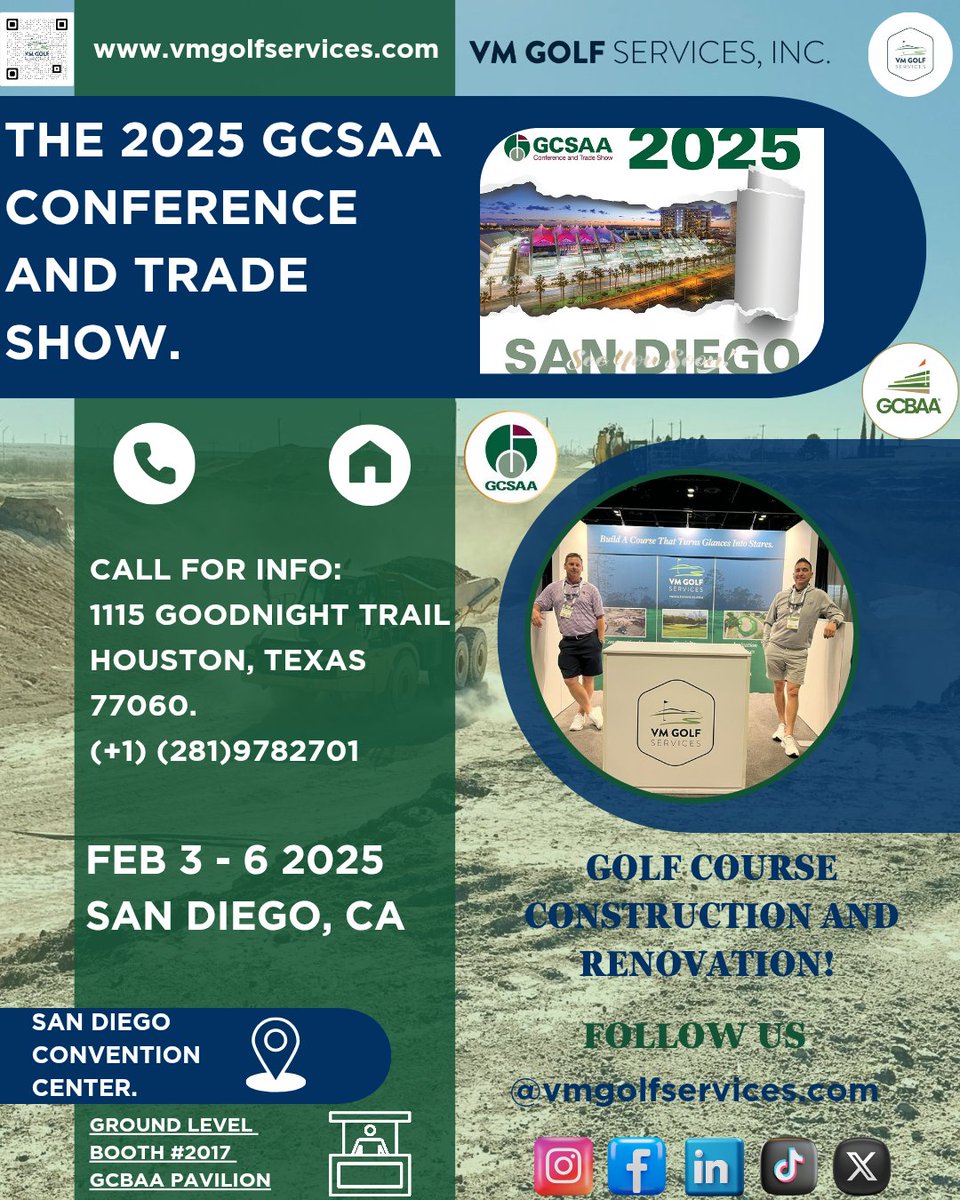 We’re thrilled to be back at the GCSAA Conference and Trade Show in sunny San Diego, CA, from February 3-6! ☀️

Our team is ready to connect, collaborate, and share insights on all things golf course construction and renovation.

📍 Visit us at booth No. 2017
#gcsaaconference
