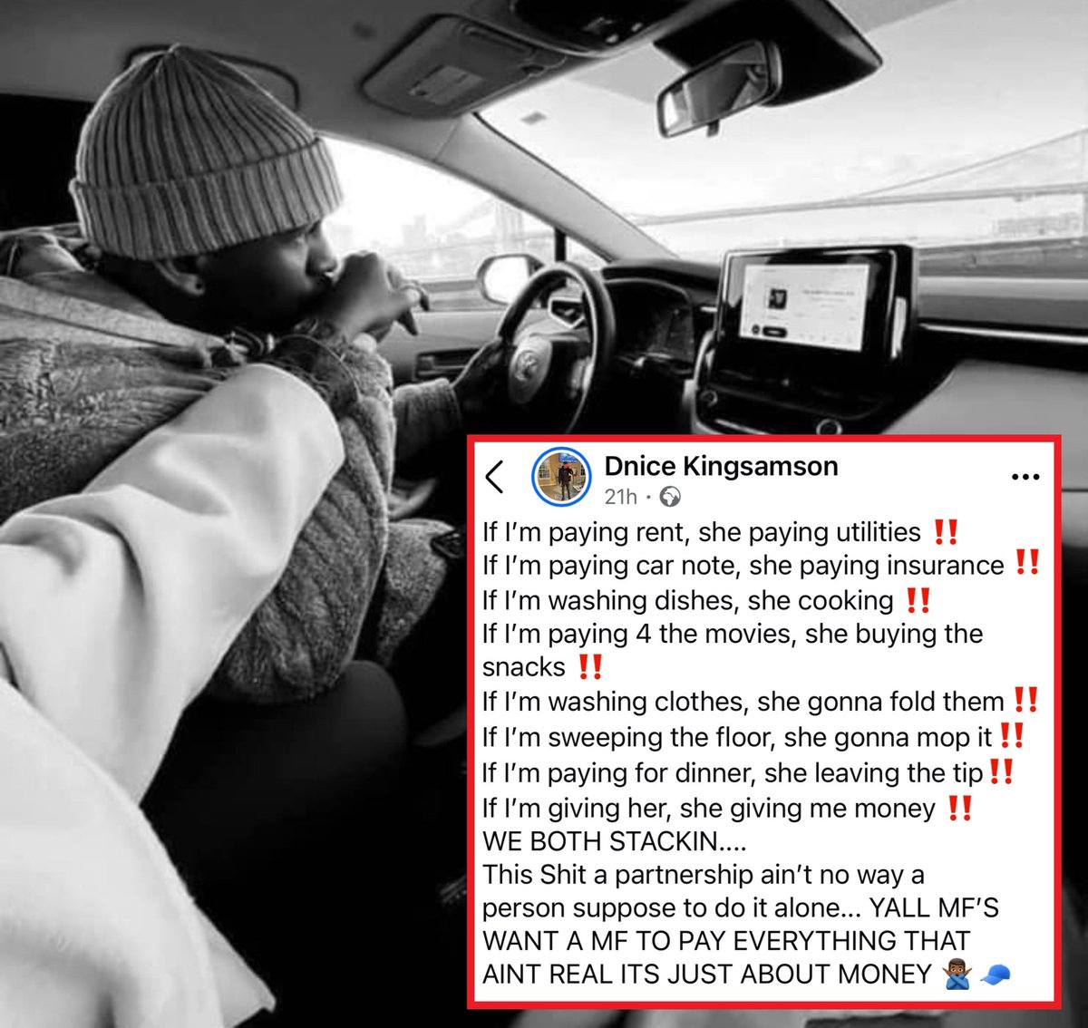 mymixtapez's tweet image. Man breaks down the financial responsibilities between him and his wife!!👀