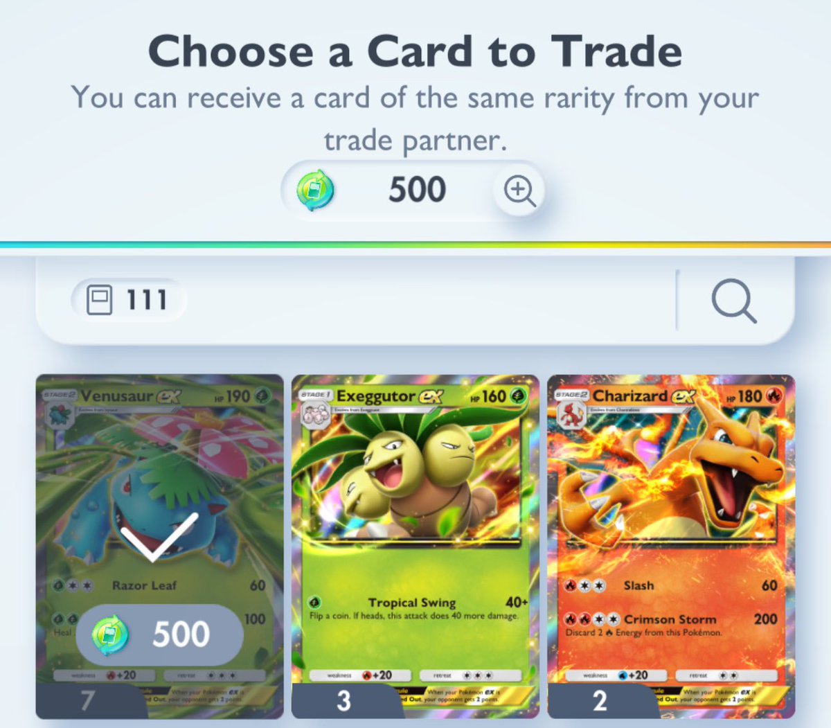MBHayden14's tweet photo. @PokemonTCGP Yeah, let my throw away my immersive card so I can *checks notes* trade 3/5 of a normal EX card…

What is the point of a TCG where I can’t trade ALL of my cards?

I somehow managed to get 3 gold Mews but will never be able to trade for the gold cards I’m missing. Straight trash https://t.co/JitFQQtXPc