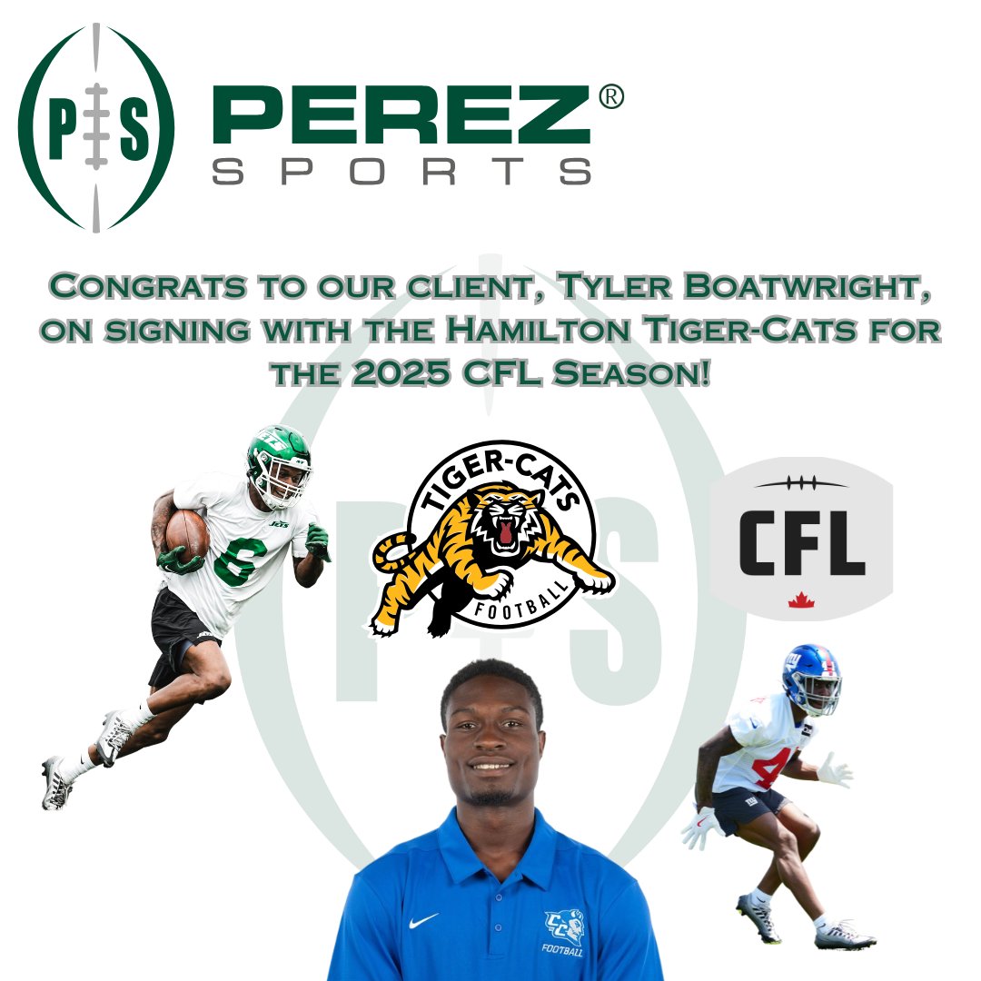 Perez Sports Associates, LLC. (@perezsports) on Twitter photo Congrats to our client, Tyler Boatwright, on signing with the CFL's Hamilton Tiger-Cats! <a href="/tboatda1/">Tyler Boatwright</a> <a href="/PerezSportsJP/">John Perez</a> Congrats to our client, Tyler Boatwright, on signing with the CFL's Hamilton Tiger-Cats! <a href="/tboatda1/">Tyler Boatwright</a> <a href="/PerezSportsJP/">John Perez</a>