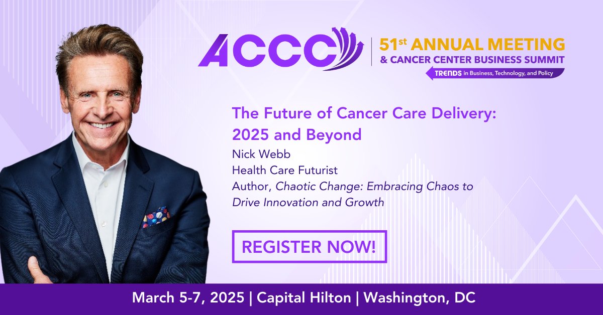 ACCC (@acccbuzz) on Twitter photo Join <a href="/nickwebbcom/">Nicholas Webb</a> at #AMCCBS25 to explore 3 transformative trends in cancer care: Hyper Consumerization, Advanced Technologies & Human Experience Innovation. Plus, insights on a "culture of happiness" to fight burnout! 📅 March 5-7, DC. Register now! bit.ly/3D7qwnh Join <a href="/nickwebbcom/">Nicholas Webb</a> at #AMCCBS25 to explore 3 transformative trends in cancer care: Hyper Consumerization, Advanced Technologies & Human Experience Innovation. Plus, insights on a "culture of happiness" to fight burnout! 📅 March 5-7, DC. Register now! bit.ly/3D7qwnh