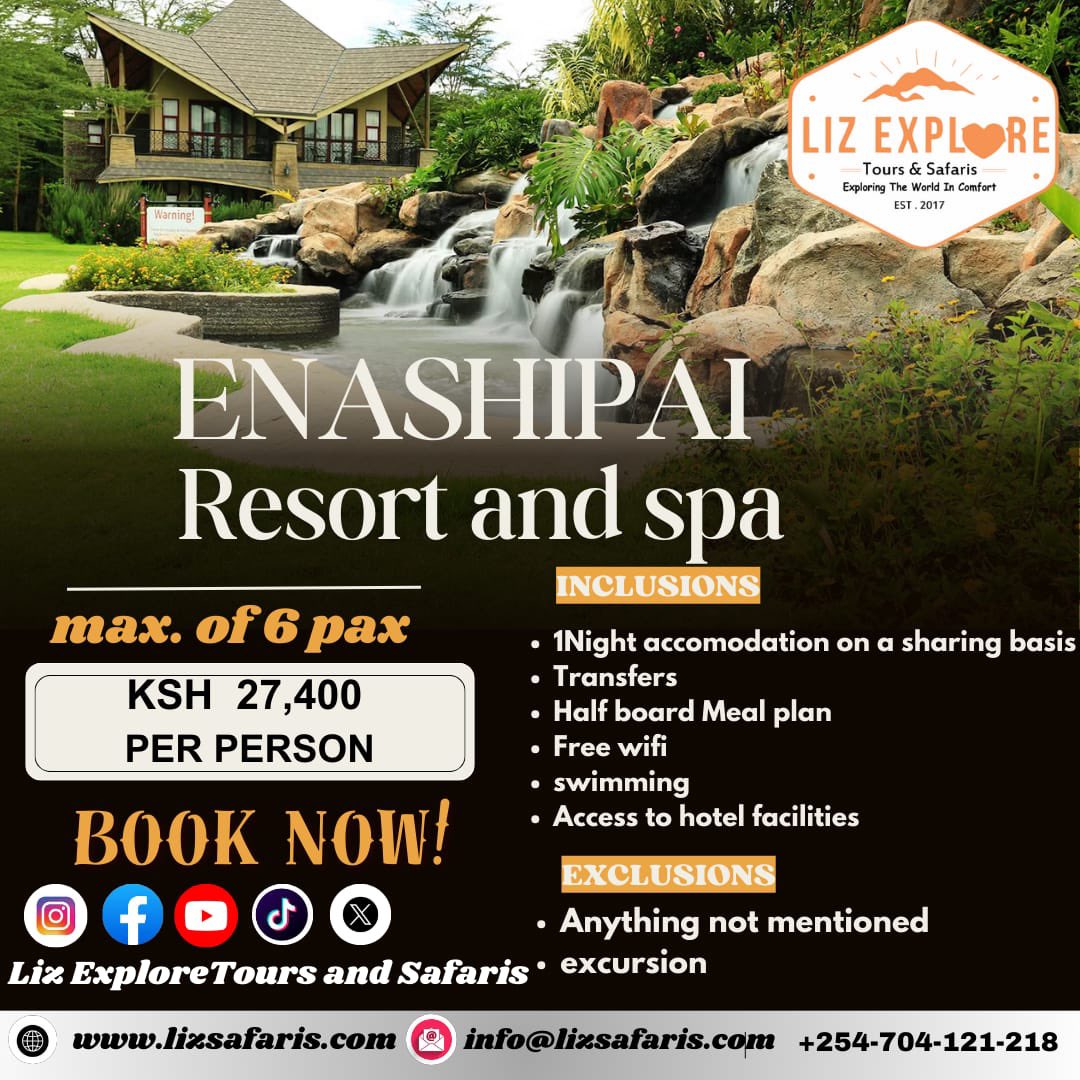 ToursLiz's tweet photo. 🌿✨ Luxury, Comfort &amp; Serenity Await at Enashipai Resort and Spa!✨🌿

📞 Contact Us: +254-704-121-218
🌐 Website: https://t.co/wYVAcjz6h1
✉️ Email: info@lizsafaris.com

#safariexperience
#lizexploretoursandsafaris
#explorekenya #exploringtheworldincormfot https://t.co/JczNqRSulH