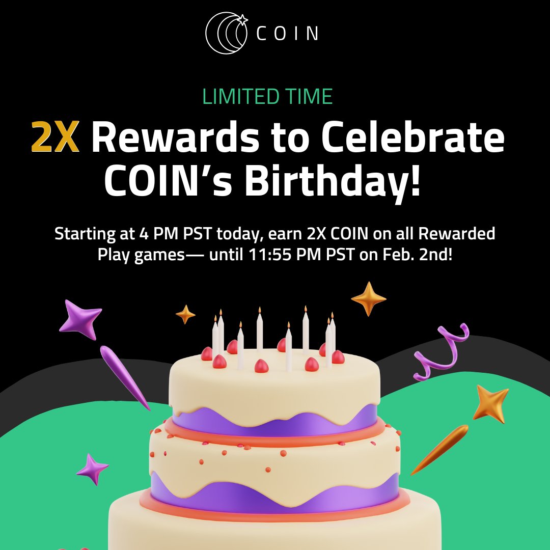 coin_with_us's tweet image. Starting today at 4 PM PST, earn 2X COIN on all Rewarded Play challenges until 11:55 PM PST on 2/2.

Here’s How:
Open Rewarded Play.
Select your favorite provider.
Complete any challenge and watch your COIN stack up—twice as fast!

my.coinapp.co/applink/reward…