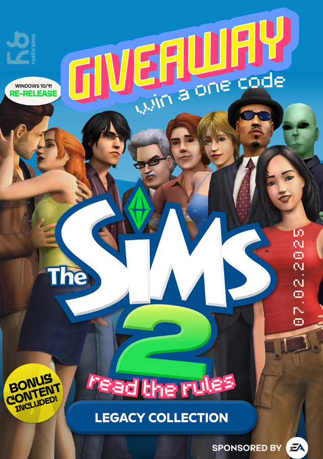 rusticsims's tweet image. THE SIMS  2 GIVEAWAY🔶 #thesims2 

WIN A ONE code 💰(PC/EA app)  for #thesims2  
thanks to #EACreatorNetWork 

RULES:
💚FOLLOW ME +LIKE + RT (X)
💚COMMENT :  Name your favorite Sims 2 character
💚 FOLLOW MY TIKTOK ACCOUNT OR INSTAGRAM

Winner annouced 07.FEB.2025
#Ad #Giveaway