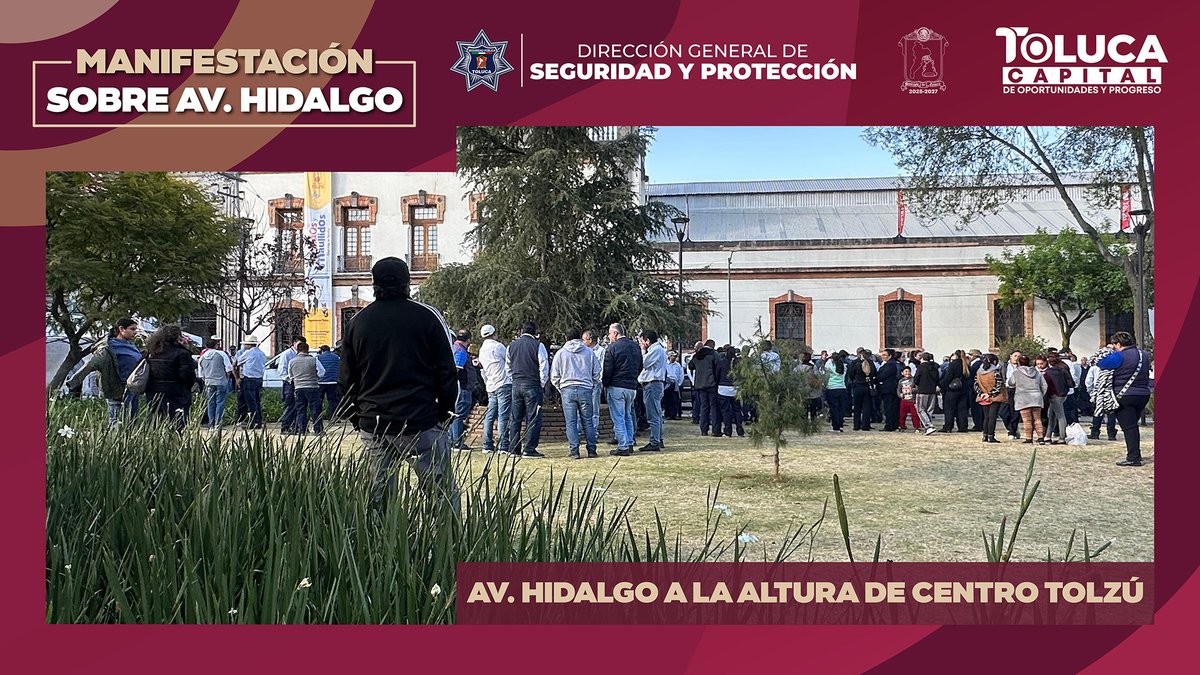 ⚠️ ¡Atención! Se reporta una manifestación sobre la Av. Hidalgo frente al Centro Tolzú. Se recomienda a los automovilistas y usuarios del transporte público tomar precauciones y buscar rutas alternas para evitar contratiempos en sus traslados. ✋🏼