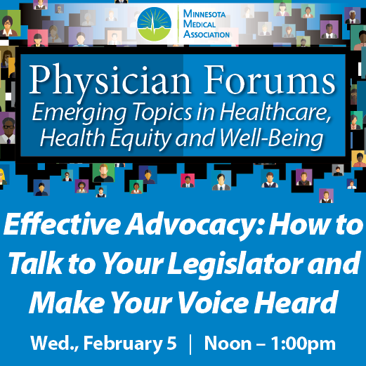 mnmed's tweet photo. Please join us for the virtual forum, “Effective Advocacy: How to Talk to Your Legislator and Make Your Voice Heard,” on Wednesday, February 5, from noon to 1 pm.
More information and registration here ↩️
https://t.co/SdZFdiFg9E
#advocacy #bestpractice #MNphysician https://t.co/hJtO5r83Iu