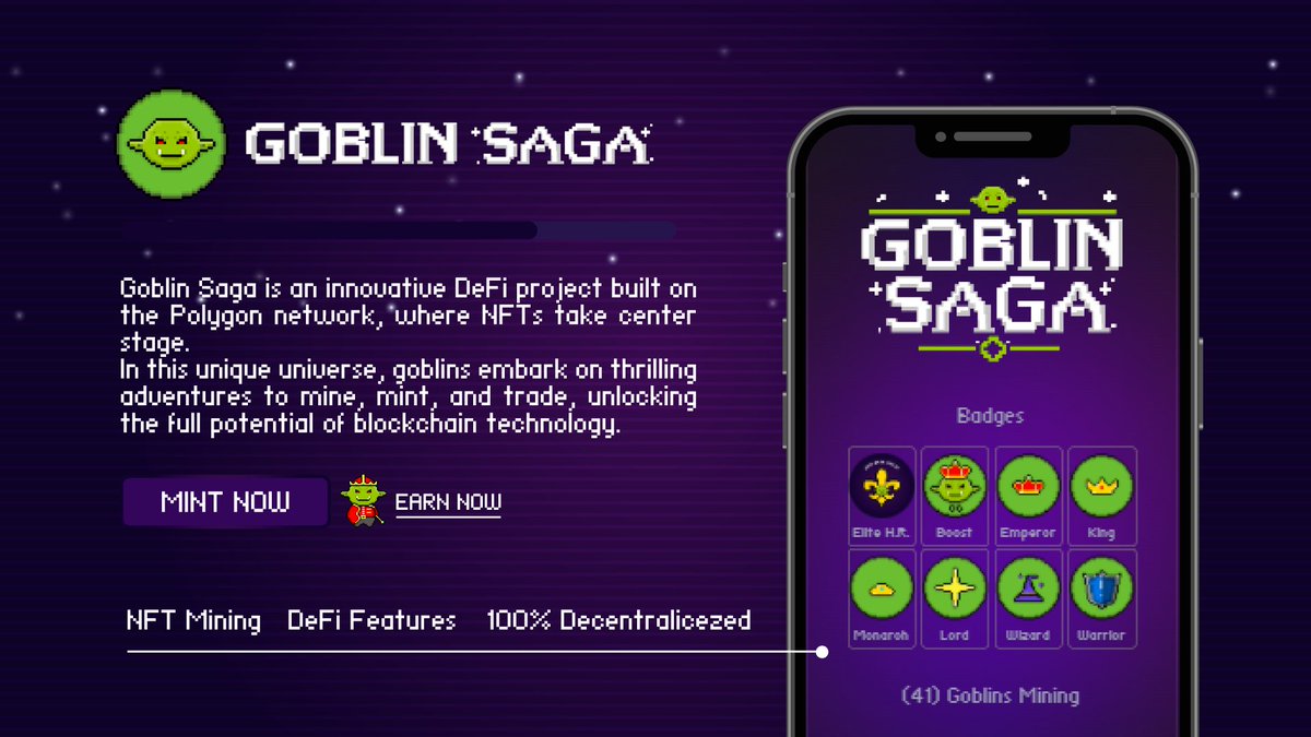 goblinsaga_xyz's tweet photo. 🌐 Dive into the #GoblinSaga universe! 🧙‍♂️💎
On #Polygon, goblins are revolutionizing the #DeFi world with epic mining, minting, and #NFT trading adventures.🚀

Don't miss out—#Web3 and #Crypto are evolving! 👑

🧌Start your adventure now! https://t.co/7MOJkpsEHD

Let’s make this tweet fly! 🚀✨
#NFTCommunity #Blockchain #CryptoAdventures #DeFi
