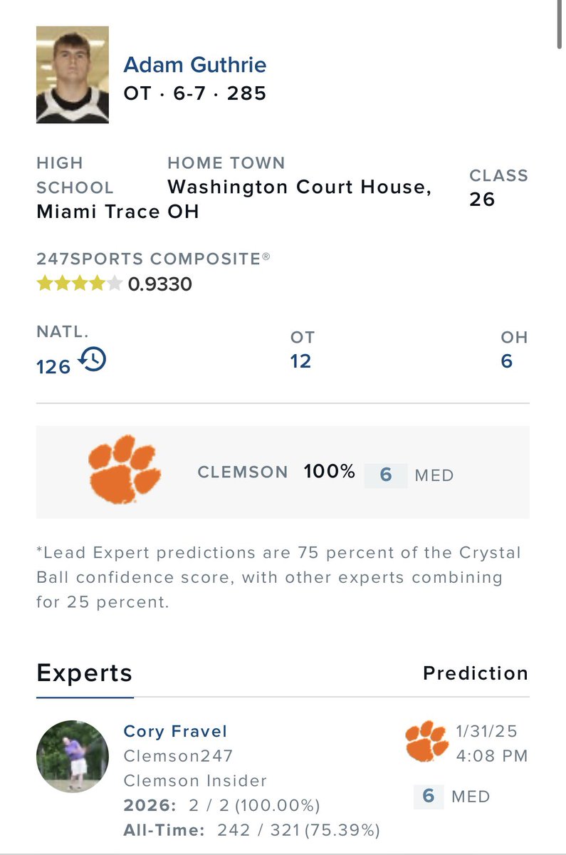 Clemson has received another 🔮 per <a href="/CFravel247/">Cory Fravel</a>🐅