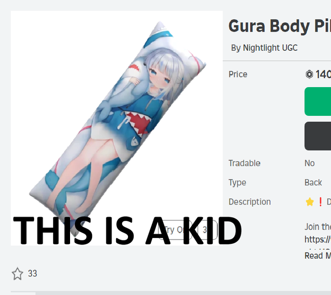RealSchlep's tweet photo. Roblox is allowing BODY PILLOWS of MINORS AND CHILDREN    

$rblx WHAT. https://t.co/h6VdDmMrTO
