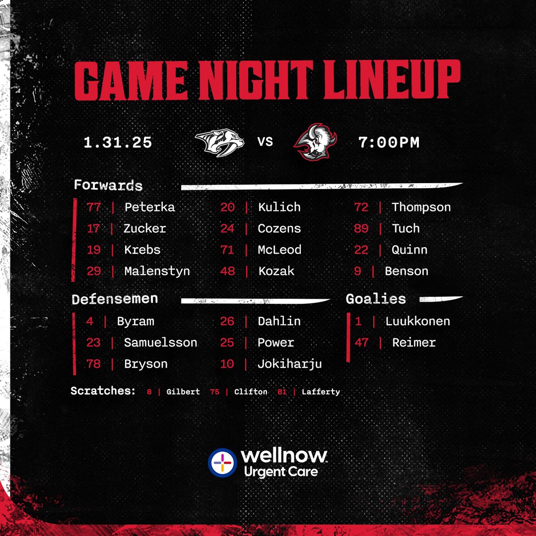 Tonight's projected lineup against Nashville.

#LetsGoBuffalo