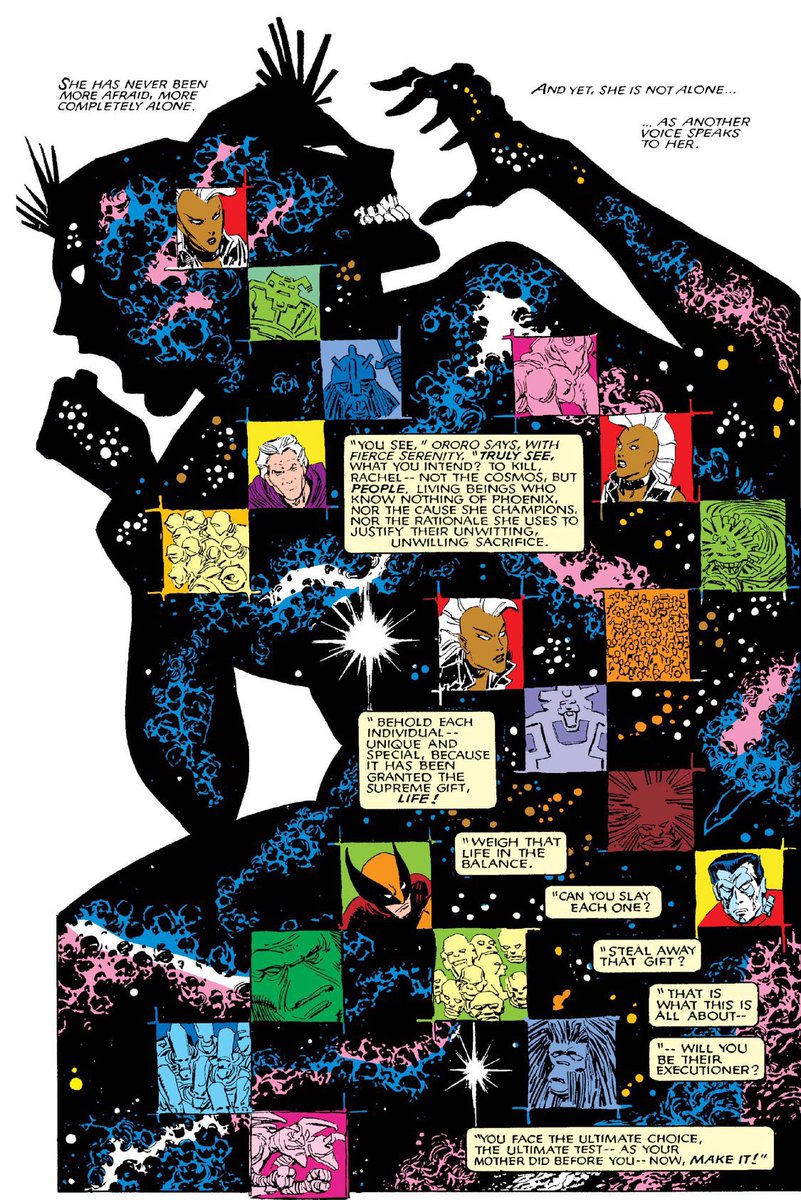 ArchivesJean's tweet photo. @1Greymalkin There is a pervasive myth among X-Men fans that Rachel never lost control and thus was a better Phoenix than Jean, but it’s not accurate.  We see Dark Phoenix Rachel here and she was going to kill way more people than Jean did. Luckily Storm stopped her. https://t.co/cmQ4NjL7WV