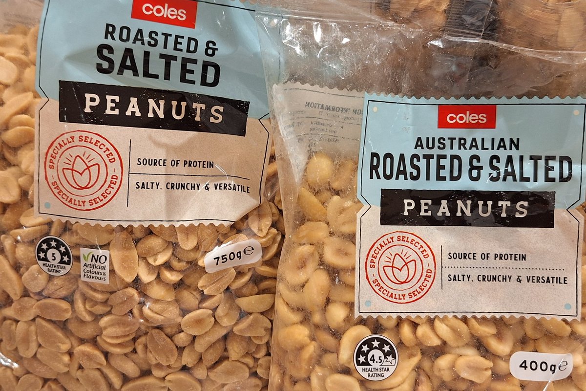 kevdevries's tweet image. Go figure. 
Imported roasted &amp;amp; salted peanuts have 5-star health rating, but Australian roasted &amp;amp; salted peanuts have 4.5-star rating.
@Coles #HealthStar #Coles